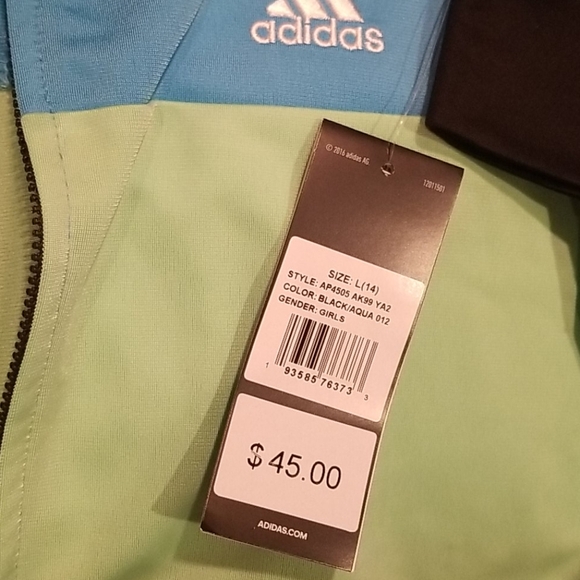 NEW Girls Adidas jacket acqua/black size L.. 14 - Picture 3 of 6